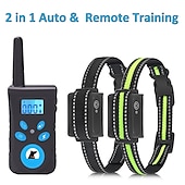 お買い得  犬用トレーニング用品-2 in 1 自動吠え防止 &amp; リモートトレーニング首輪電気 3 モードビープ振動衝撃防水充電式ペットの行動服従トレーニング
