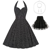 tanie stroje-Retro / vintage Lata 50. Rockabilly Spódnica Sukienka o kroju A Tutu Kwiaty Groszki Damskie Impreza / Wieczór Bal maskowy Wieczór panieński Dla dorosłych Sukienka Kolczyki Naszyjniki Wiosna i lato