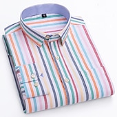 preiswerte Oxford-Hemden für Herren-Herren Oberhemd Gestreiftes Hemd Hemd Bügelfreies Hemd Oxford Hemd Kariert / Gestreift / Chevron Hochzeit Büro &amp; Karriere Hellblau Dunkelrot Rote Dunkelmarine Langarm Hemdkragen Ganzjährig Bekleidung