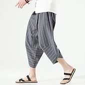 billiga Retro-Herr Shorts Linne Shorts Sommarshorts Capribyxor Ficka Rand Komfort Andningsfunktion Utomhus Dagligen Utekväll Linne- / bomullsblandning Mode Ledigt Svart Mörkblå