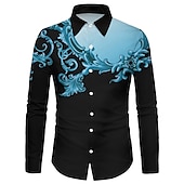 cheap Ethnic Pattern-Men&#039;s Floral Shirt Button Up Shirt Long Sleeve Fashion Casual Breathable Street Casual Daily Spring &amp; Summer Collar 3D Print Button-Down Black Red Blue Purple