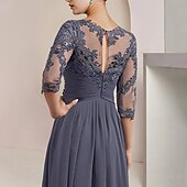levne S bundou-Dvoudílné A-line šaty matky nevěsty formální svatební host elegantní lodičkový krk čajová délka šifon krajka 3/4 délky rukávu s aplikacemi řasením zahrnutým s volným vlastním rozměrem