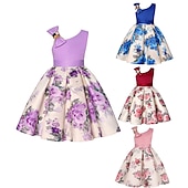 billige Festkjoler-Barn Jente Festkjole Blomstret Ermeløs Ytelse jubileum Halter Knyte knute Elegant Bedårende Søt Bomull Knelang Festkjole Floral kjole Sommer Vår 3-13 år Vinrød Rosa Blå