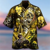 economico Camicia vintage-Per uomo Teschi Camicia Camicia con bottoni Manica corta Di tendenza Originale Informale Informale Giornaliero Spiaggia Primavera estate Collo ripiegabile 3D Bottone giù Giallo Blu Viola Verde