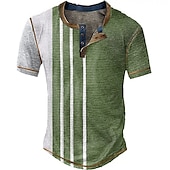 preiswerte Geometrisch-Herren Graphic Farbblock Streifen Waffel-Henley-Hemd Vintage-Shirt Kurzarm 3D-Druck Modisch Designer Basic Outdoor Täglich Sommer Blau Braun Grün Grau Henley Henley T-Shirt
