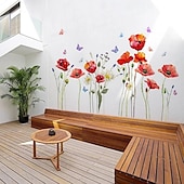 abordables Autocollants muraux-fleur plante papillon wall sticker fond mur salon chambre décoration wall sticker auto-adhésif wall sticker