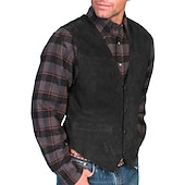 levne Pánská vesta-Pánské Kamizelka Vesta Denní nošení Dovolená Jdeme ven Vinobraní Módní Jaro &amp; podzim Tlačítko Přední kapsa Polyester Pohodlné Bez vzoru Jednořadé Do V Běžný Černá Světle hnědá Hnědá Vesta