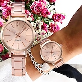 abordables Relojes de Cuarzo-Reloj de cuarzo para mujer con pulsera de amor, conjunto de joyería, reloj de pulsera analógico de lujo a la moda, reloj digital de acero inoxidable, regalo de San Valentín para ella