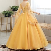 ieftine Rochii de Banchet-Rochie de Bal Quinceanera Rochii de Prințesă Rochie Roșie Verde Rochie Sweet 16 Lungime la Podea Mâneca Scurtă V Gât Tulle cu Aplicații pentru a impresiona