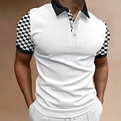 olcso Sport-Férfi Button Up Polos Golfing Hétköznapi Szabadság Hajtóka Klasszikus Rövid ujjú Divat Alap Színes Kockás Gomb Nyár Normál Fehér Sötétkék Medence Button Up Polos