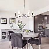 baratos Estilo Vela-Candelabro preto de 6 luzes lustres de ferro industriais rústicos iluminação para cozinha, sala de jantar, sala de estar, quarto, 35 polegadas, e12,110-240v