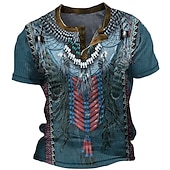 Men's Graphic Boho Waffle Henley Shirt Short Sleeve 3D Print Fashion Designer Basic Outdoor Daily Summer Blue Brown Green Khaki Henley Henley T-Shirt 8