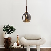 abordables Suspension-Lampes suspendues à LED îlot de cuisine en verre 10 &quot;éclairage en verre soufflé à la main luminaires d&#039;entrée de foyer de ferme moderne globe suspendu au plafond sur la table ambre/gris fumé 110-240v