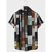 ieftine Model Geometric-Bărbați Tartan / Carouri Model Geometric Epocă Cămașă Camașă cu nasturi Manșon scurt Modă Designer Casual Vacanță Zilnic Ieșire Primavara vara Răsfrânt Imprimeu Albastru Verde Galben Albastru piscin