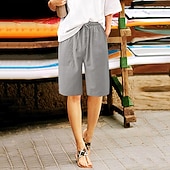 tanie Statki-Damskie Bermudy Spodnie capri Sztuczna bawełna len Letnie szorty Moda Podstawowy Codzienny Do kolan Średni Talia Równina Ściągana na sznurek Boczne kieszenie Workowaty Komfort Nieelastyczny Plaża