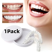 preiswerte Persönliche Pflege &amp; Gesundheit-1 Packung Silikon-Zahnaufhellung, Zahnspangen, Simulationsprothese, obere Zähne, untere Zähne, Set mit Box, perfektes Lächeln