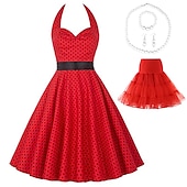 tanie stroje-Retro / vintage Lata 50. Rockabilly Spódnica Sukienka o kroju A Tutu Kwiaty Groszki Damskie Impreza / Wieczór Bal maskowy Wieczór panieński Dla dorosłych Sukienka Kolczyki Naszyjniki Wiosna i lato
