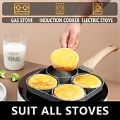 economico Utensili uovo-Padella antiaderente a 4 fori con manico in legno - perfetta per uova, pancake, hamburger &amp; Di più!