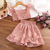 abordables Ensembles pour filles-Ensemble robe Ensemble 2 Pièces Bébé Fille Pois Manche Courte Actif Ecole Coton 7-13 ans Eté Jaune