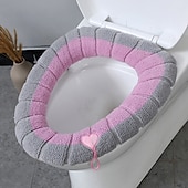 お買い得  トイレのふたとタンクカバー-柔らかい便座カバーパッド 厚くて暖かい 伸縮性のある洗える布 トイレはすべての楕円形の便座にフィットします