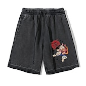 baratos Gráfico de personagem de desenho animado e filme-One Piece Monkey D. Luffy Roronoa Zoro Calção Shorts de praia Fundos de lavagem ácida Anime Arte Gráfica Estilo de rua Para Casal Homens Mulheres Adulto Hot Stamping Casual / Diário