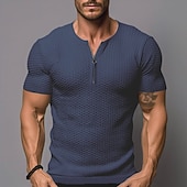 levne Pánská trička pro volný čas-Pánské Tričko Pevné tričko se čtyřmi zipy Vaflové pletené tričko Bez vzoru Do V ulice Dovolená Krátké rukávy Oblečení Módní Designové Základní