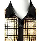 ieftine Topuri-cămăși disco pentru bărbați din anii &#039;70 paiete metalice cămăși cu mânecă scurtă cu butoni în jos costum retro vintage anii 1970 performanță petrecere scenă halloween