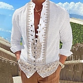 baratos Padrão étnico-Homens Floral Estampado Cashemere Vintage Camisa Social camisa de botão Manga Longa Moda Designer Casual Férias Diário Para Noite Outono Primavera Verão Colarinho Chinês Imprimir Rosa Claro Azul Céu