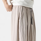 cheap Home-Men&#039;s Linen Shorts Capri Pants Patchwork Drawstring Elastic Waist Plain Comfort Breathable Outdoor Daily Going out Linen / Cotton Blend Fashion Casual Black Dark Blue