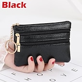 abordables tarjeteros y estuches-1 Uds. Monedero de cuero para hombre y mujer, tarjetero, cartera de mano, mini bolso de cambio con cremallera doble