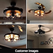 cheap Ceiling Fan Lights-Ceiling Fan with Lights-42&quot; Industrial Ceiling Fan with Retractable Blades, 3/6-Speed ControlVintage Cage Ceiling Light Fixture with Remote for Kitchen, Dining Room, Living Room E26 Black