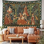tanie Tkanina średniowieczna-Średniowieczny Gobelin Malarski Gobelin z epoki średniowiecza Sztuka na ścianę Duży gobelin Dekoracja muralu Fotograficzne tło Koc Zasłona Dom Sypialnia Salon Dekoracja