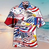 olcso Zászló minta-Amerikai függetlenség napja Férfi Sas Amerikai zászló Ing Hawaii ing Gombos póló Rövid ujjú Hawaii Dizájn Alkalmi Szabadtéri Hétköznapi Napi Tavaszi nyár Térfogatcsökkenés Gomb lefelé Fekete Fehér