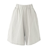 abordables Shorts de lino y algodón-Mujer Pantalones cortos de lino y algodón Perneras anchas Pantalón corto Moda Longitud de la rodilla Color sólido Bolsillos laterales Perneras anchas Comodidad Rígido Casual Diario Negro Rojo Azul