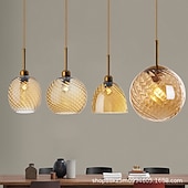 abordables Suspension-Lampes suspendues à LED îlot de cuisine en verre 10 &quot;éclairage en verre soufflé à la main luminaires d&#039;entrée de foyer de ferme moderne globe suspendu au plafond sur la table ambre/gris fumé 110-240v