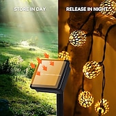 abordables Guirlandes solaires-Guirlande lumineuse solaire marocaine élégante pour réception de mariage, guirlande lumineuse à LED en forme de globe, éclairage d&#039;extérieur étanche, 8 modes d&#039;éclairage, boule lumineuse étanche