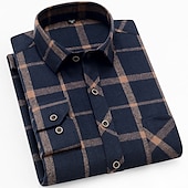 economico camicie di flanella-Per uomo Camicia Sopracamicia Tartan All&#039;aperto Streetwear Nero Rosso Blu marino Blu Manica Lunga Collo ripiegato Autunno Inverno Abbigliamento Bottonato