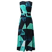 cheap Vacation Dresses-Women&#039;s Casual Dress Swing Dress Long Dress Maxi Dress Blue Light Green Fuchsia Sleeveless Floral Print Spring Summer V Neck 2023 S M L XL XXL