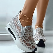 preiswerte Damen-Sneaker-Damen Slip-On-Sneaker aus goldenem Pailletten-Mesh mit Plateausohle – stylische Freizeitschuhe für Partys und besondere Anlässe