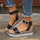 abordables Sandalias Informales-Sandalias de mujer con plataforma alpargata blanca con tira en el tobillo y detalle de tachuelas para outfits veraniegos y casuales