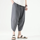 billiga Retro-Herr Shorts Linne Shorts Sommarshorts Capribyxor Ficka Rand Komfort Andningsfunktion Utomhus Dagligen Utekväll Linne- / bomullsblandning Mode Ledigt Svart Mörkblå