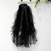 preiswerte Hochzeitsschleier-Zweischichtig Personalisiert / Perlen Hochzeitsschleier Fingerspitzenlange Schleier mit Kunstperlen / Satinbogen 55 cm Tüll
