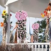 abordables Plantas y Flores Artificiales-1 paquete, cesta colgante de flores artificiales de 34 pulgadas, planta colgante falsa, flores de orquídeas de seda, arreglo de flores artificiales, decoración de jardín, decoración del hogar,