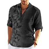 economico Modello di piante-Per uomo Foglie Camicia Camicia con bottoni Manica lunga Di tendenza Streetwear Originale Informale Per uscire Estate Primavera Autunno Colletto alla coreana Stampa Blu Viola Verde Cachi Grigio