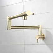 cheap Wall Mount-Pot Filler Bathroom Faucet Only Cold Water Stainless Steel, Brushed Golden Nickel Foldable Sink Wall Mount Folding Fill Pot Basin Tap Double Joint Swing Arm Single Hole 2 Handle