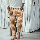 cheap Casual Pants-Men&#039;s Trousers Summer Pants Beach Pants Pocket Drawstring Elastic Waist Stripe Comfort Breathable Casual Daily Holiday Fashion Classic Style Navy Blue Blue