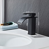 お買い得  クラシカル-ウォーターフォールバスルームシンクミキサー蛇口、洗面所モノ洗面台タップシングルハンドルデッキマウントクロームブラックブラッシュ仕上げ、冷温ホース付きモノブロック水栓