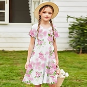 cheap 3D Butterfly Dress-Easter Girls&#039; 3D Floral Animal Butterfly Dress Short Sleeve 3D Print Summer Spring Vacation Daily Holiday Cute Casual Sweet Kids 3-12 Years A Line Dress Above Knee Regular Fit