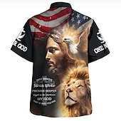 ieftine Tricouri de Ziua Independenței-Ziua Independenței Americane Bărbați Scrisă Σταυρός Steagul american Cămașă Camașă cu nasturi Manșon scurt Modă Șic Stradă Designer Zilnic Ieșire Sfârșit de săptămână Vară Primăvară Răsfrânt Imprimeu