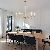 cheap Chandeliers-Gold Chandelier 6-Light Modern Brass Farmhouse Chandelier Wrought Iron Classic Candle Ceiling Pendant Light Fixture for Dining Room Living Room Kitchen Island Entry Stairwell, Dia 35&quot; 110-240V